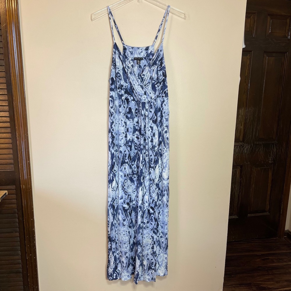 Willi Smith Blue White Abstract Ikat Maxi Dress Womens 2X Sleeveless Stretch